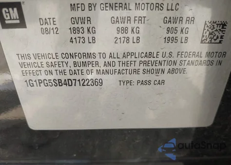 2013 Chevrolet Cruze Ltz из США, поврежденный, VIN 1G1PG5SB4D7122369